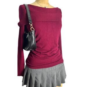 Hooked Up Burgundy Off Shoulder Ruched Knit Sweater Long Sleeve Size M